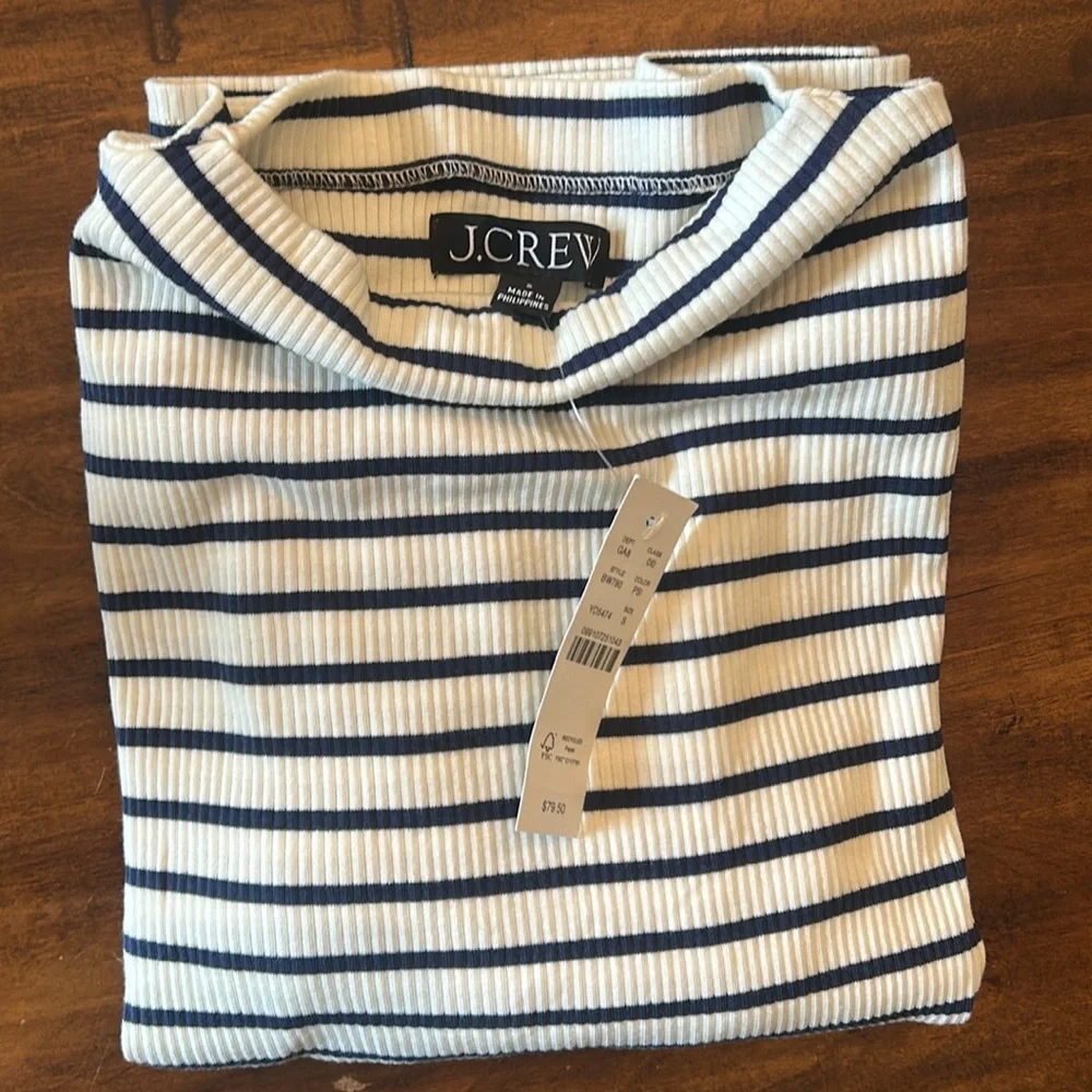 J. Crew Vintage rib split-neck T-shirt buttons stripe BW780 S blue w… - Picture 2 of 4